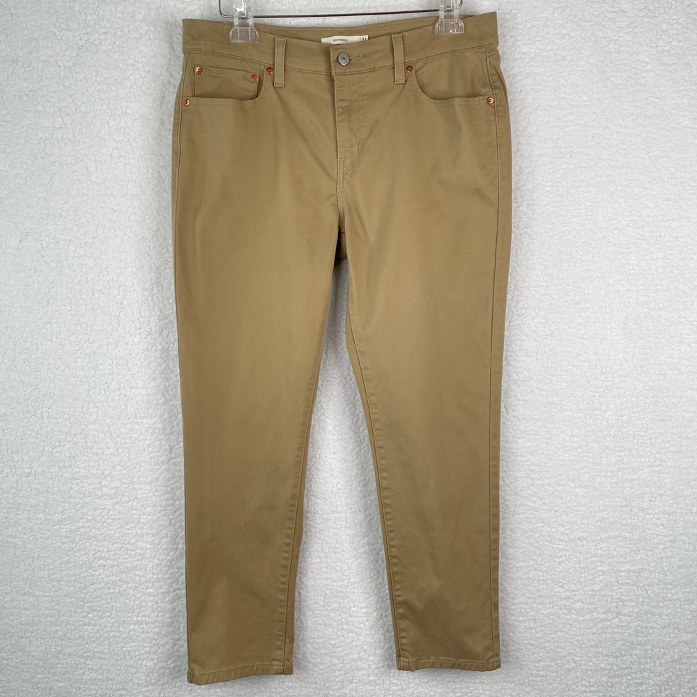 Levis Boyfriend Pants Womens 31 Tan Khaki Chino Stretch Mid Rise Relaxed Tapered